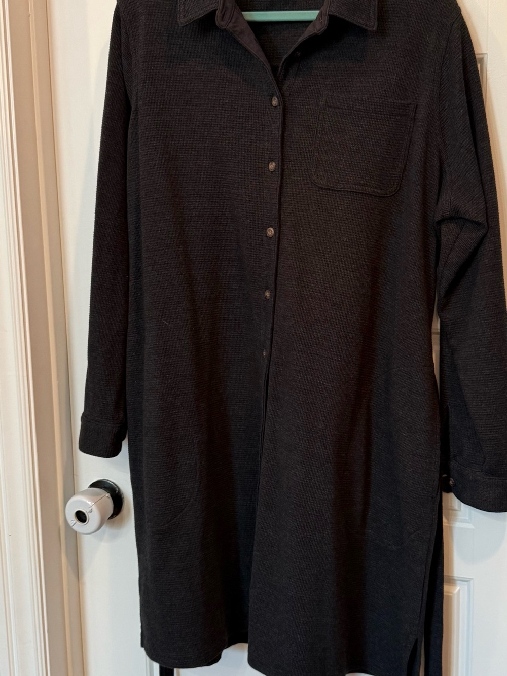 Duluth Midi length Button-Front Shirt Dress in Dark Charcoal